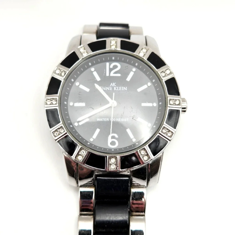 Anne Klein‎ Women's AK Stainless Steel Black Dial Swarovski Crystal Accent Watch
